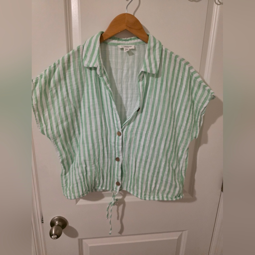 beachLunchLounge Mint Green Striped Button-Down Shirt 100% Cotton Anthropologie